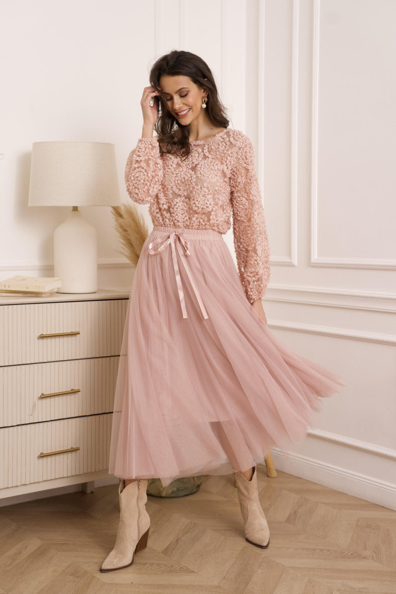 Choklate Textured Rosette Pink top