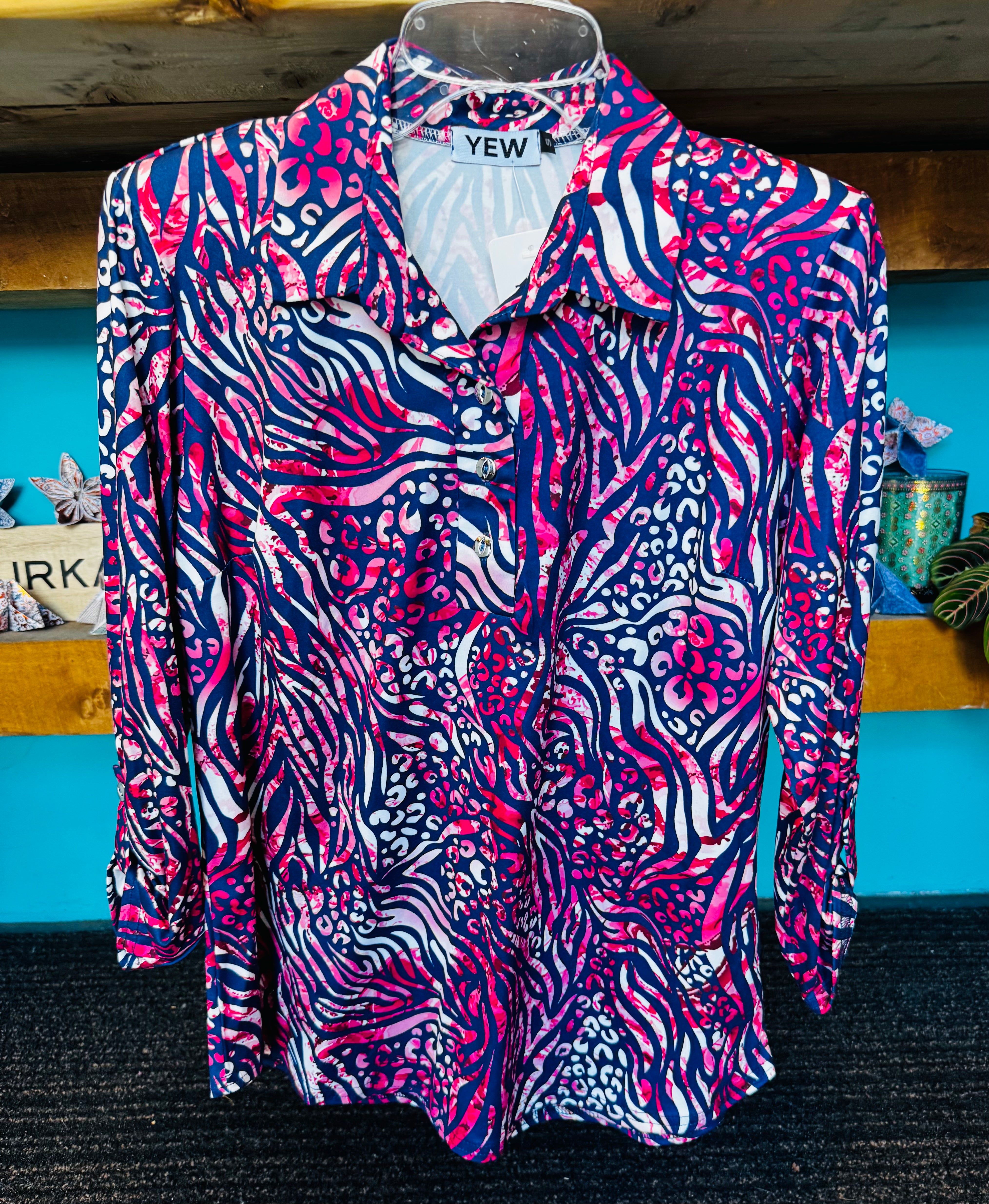 Yew Top Navy & Pink collar