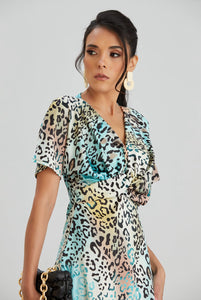 Twist Midi Dress Mint Leopard