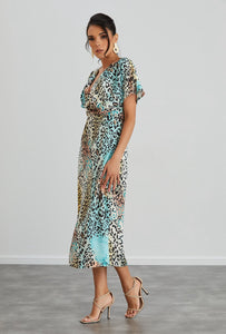 Twist Midi Dress Mint Leopard