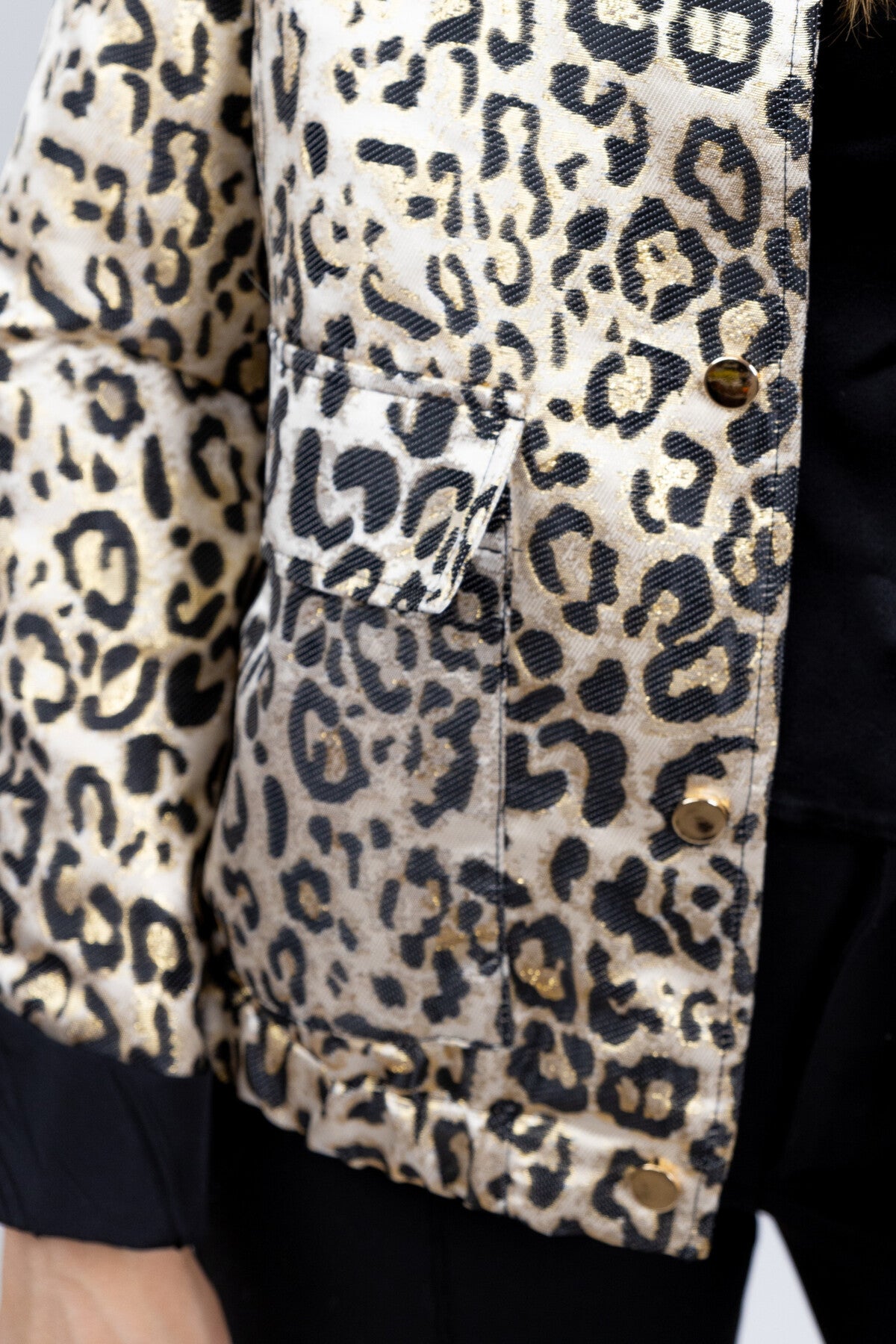 Metallic Leopard Print Bomber Jacket
