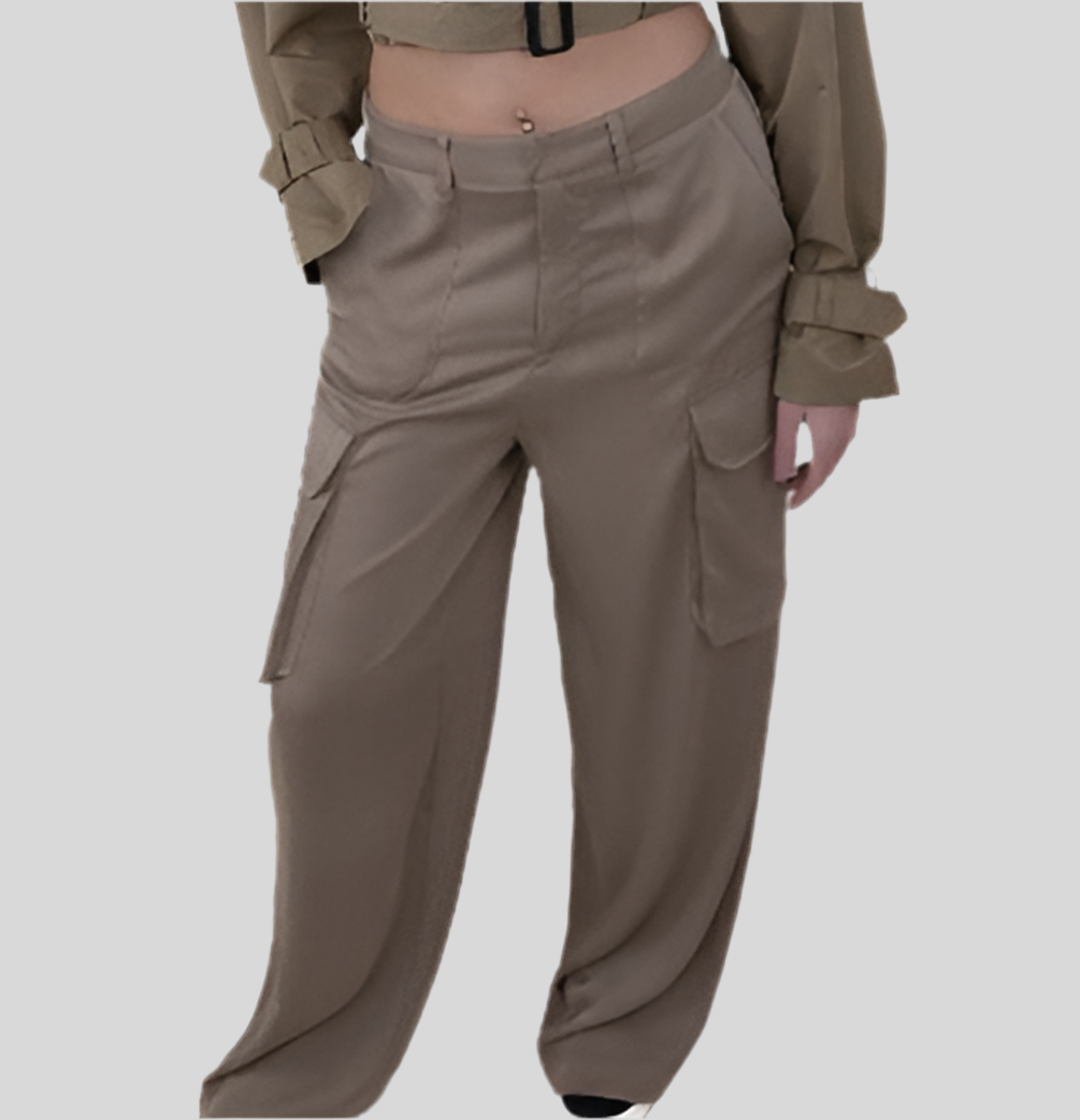 KZell Satin Cargo Trousers Taupe