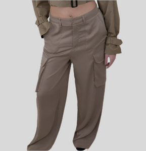 KZell Satin Cargo Trousers Taupe