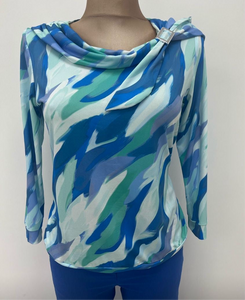 Yew cowl neck top blue/green