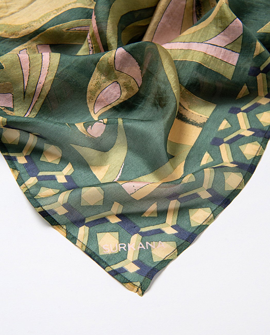 Surkana Silk Scarf in khaki & greens