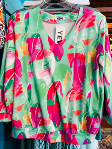 Yew Band top Green & pink
