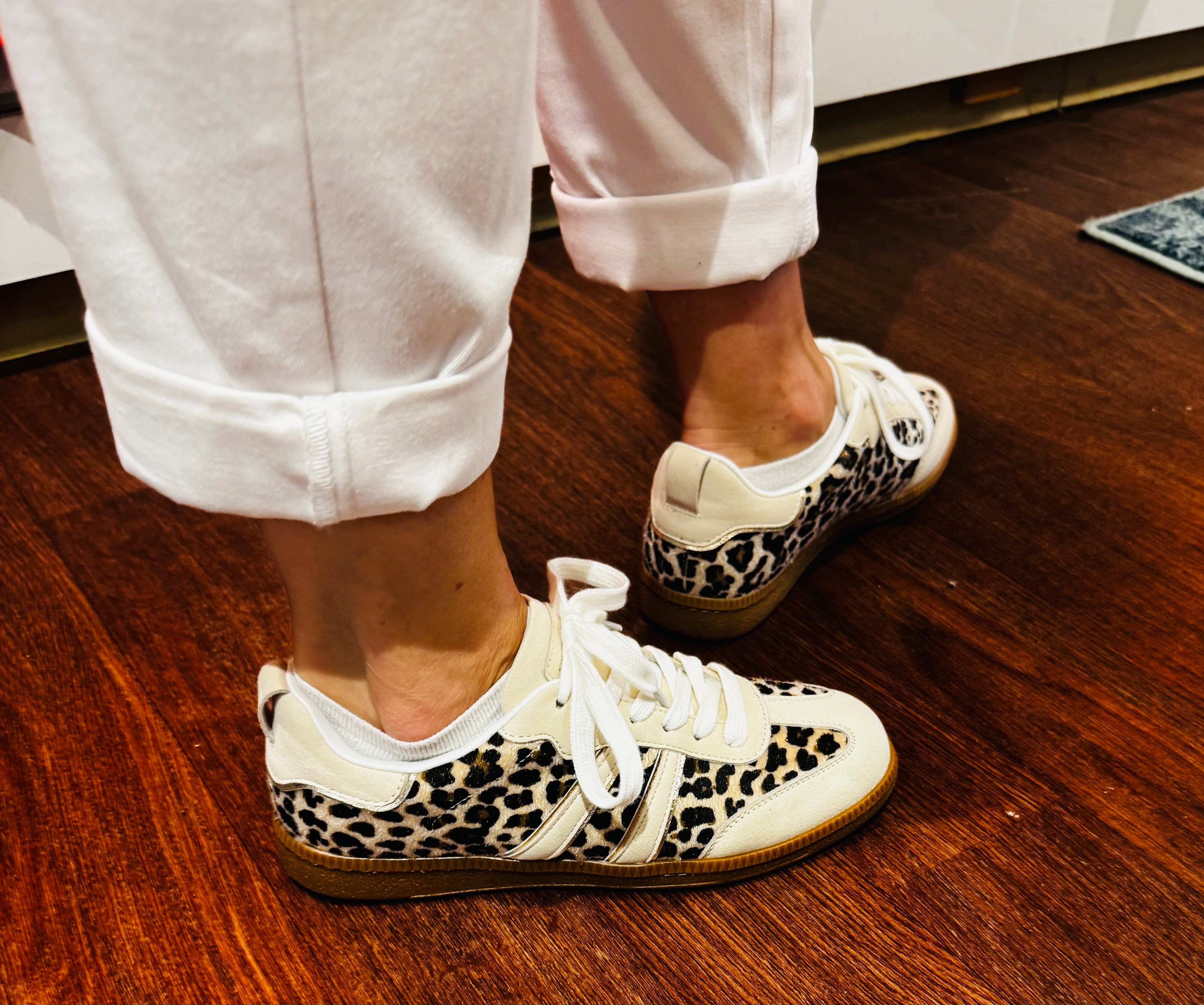 Cream Leopard print trainers