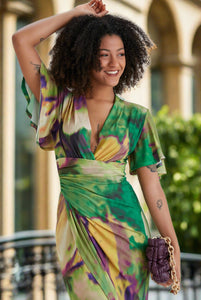 Angel Sleeve Wrap-style Dress Khaki purple