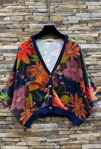 Print kimono in Navy / Orange