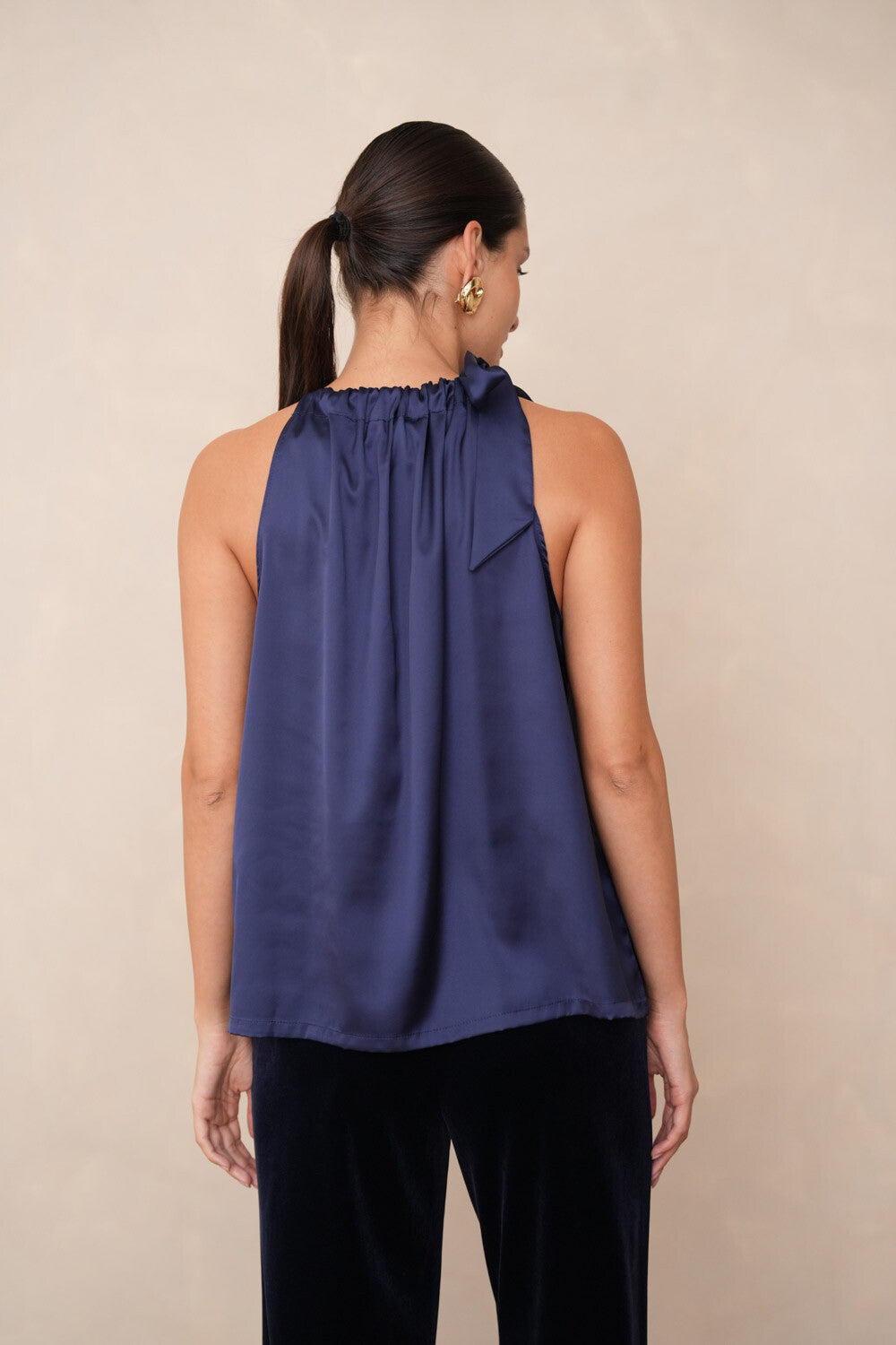 Choklate satin top with bow - Navy