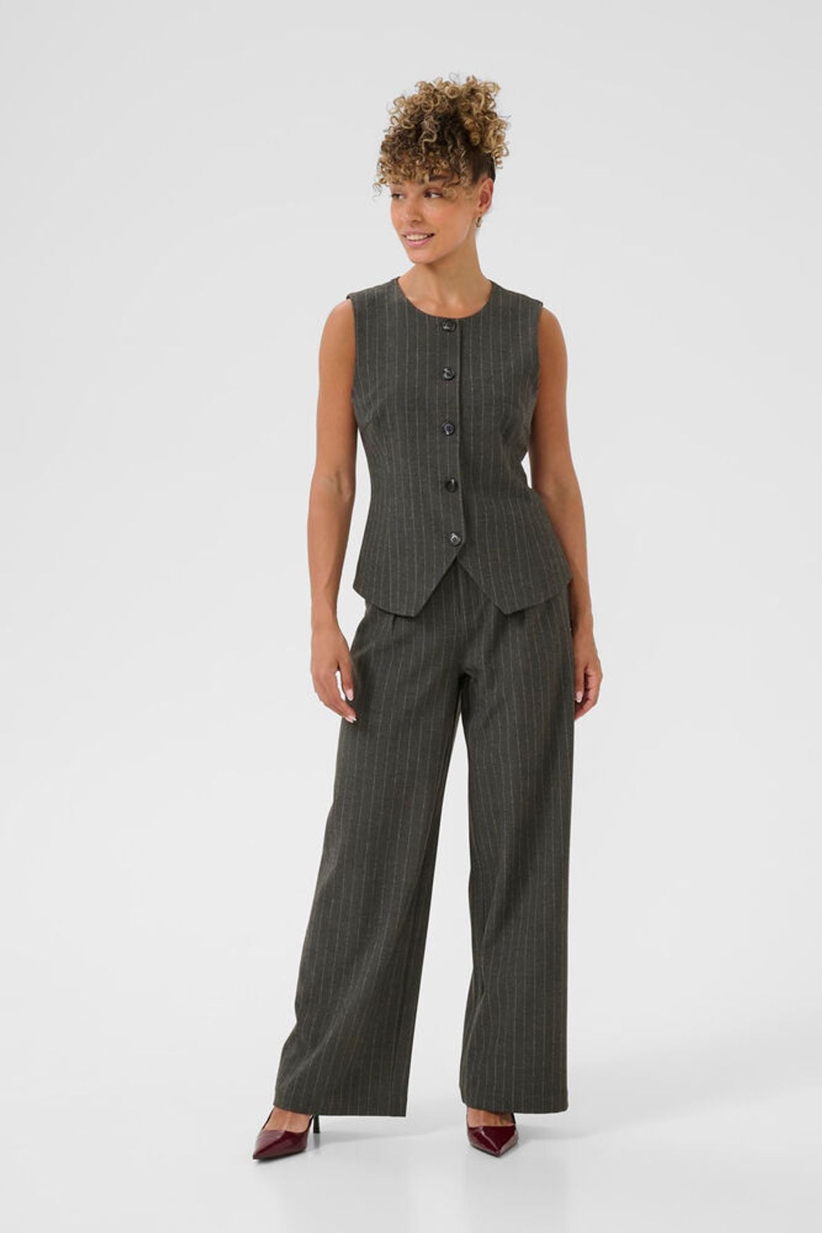 CREAM Grey Pin Stripe Waistcoat