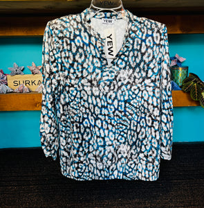 Yew Top in Teal Print