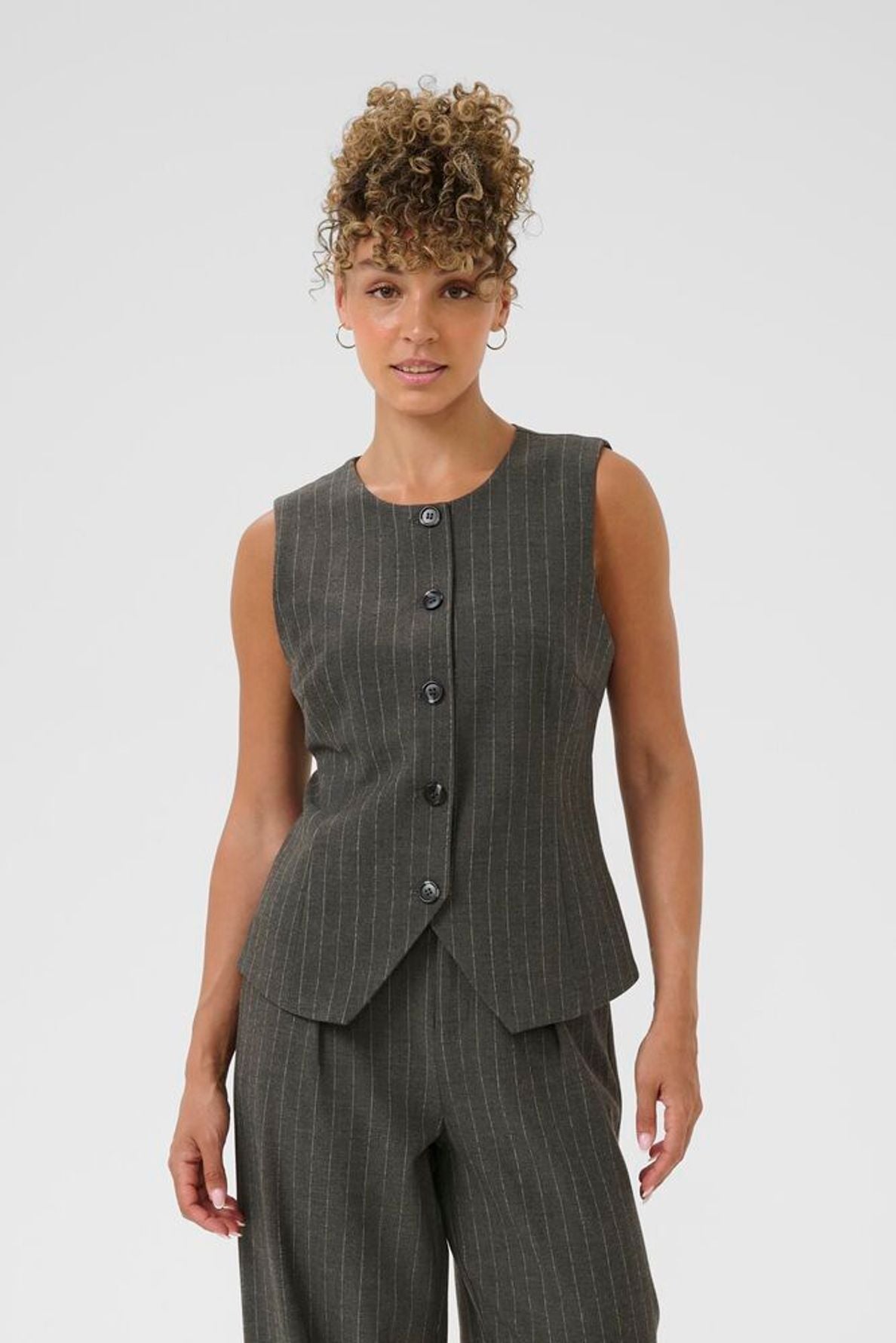CREAM Grey Pin Stripe Waistcoat