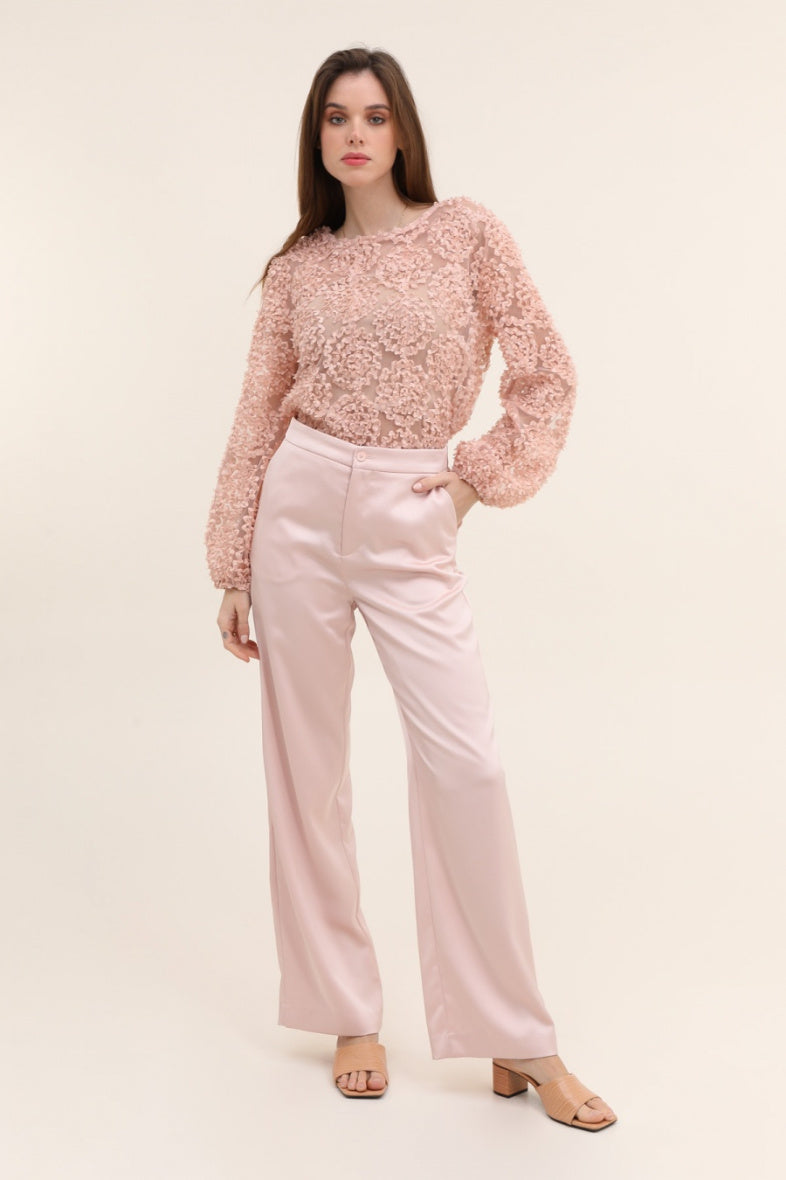 Choklate Textured Rosette Pink top
