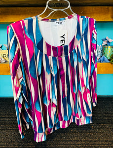 Yew Top Teal & Pink print