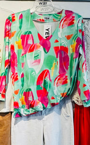 Yew Band top Green & pink