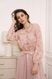 Choklate Textured Rosette Pink top