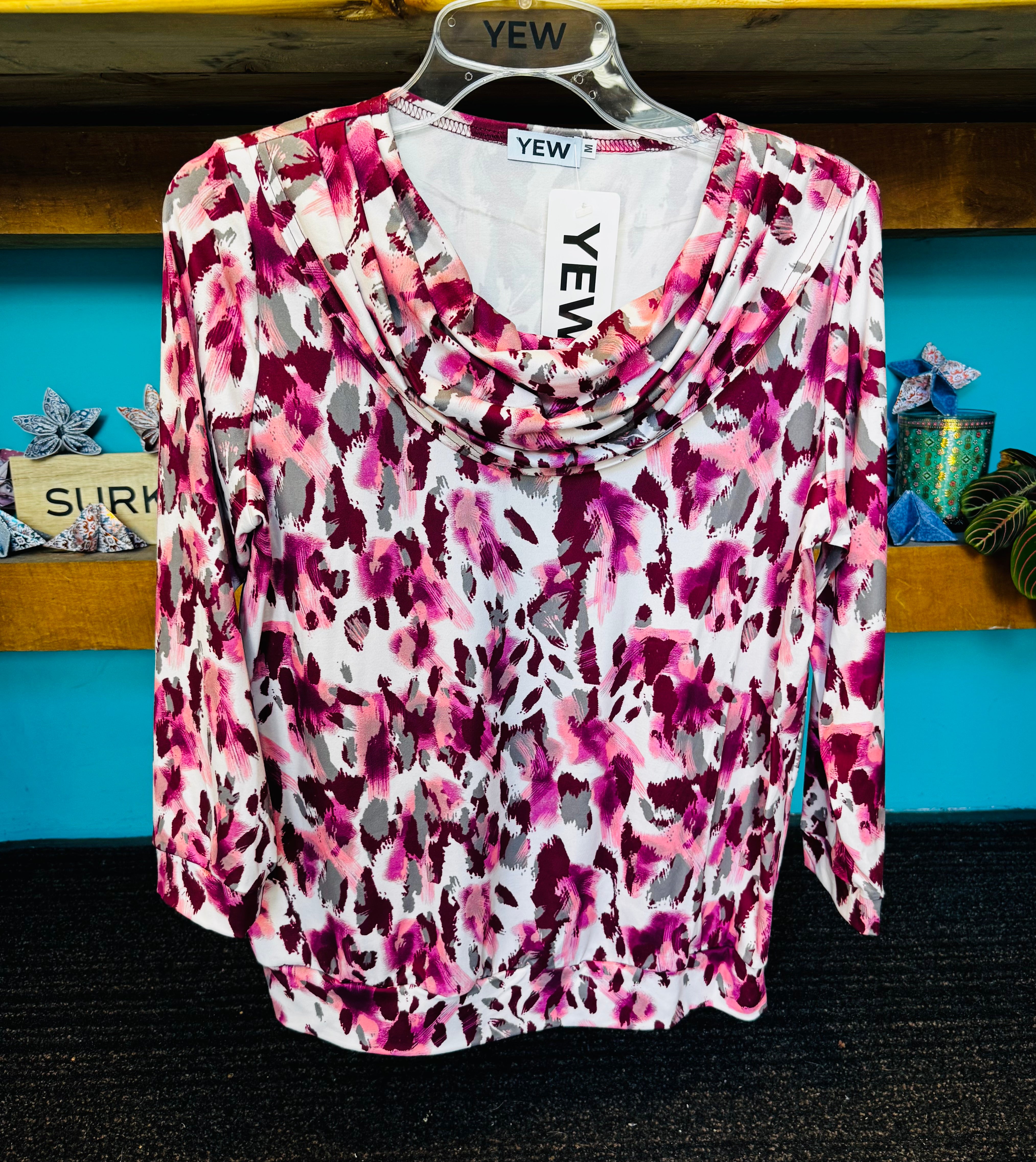 Yew Cowl Top In Pink Print