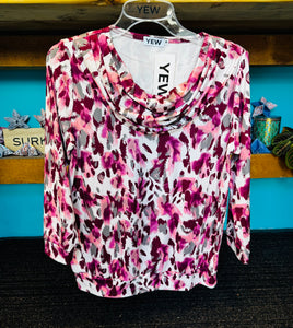 Yew Cowl Top In Pink Print