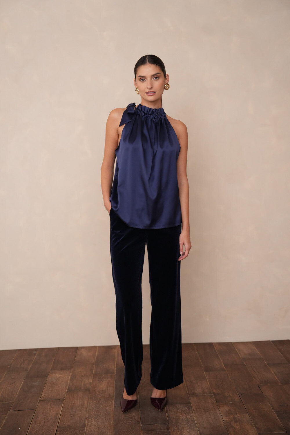 Choklate satin top with bow - Navy