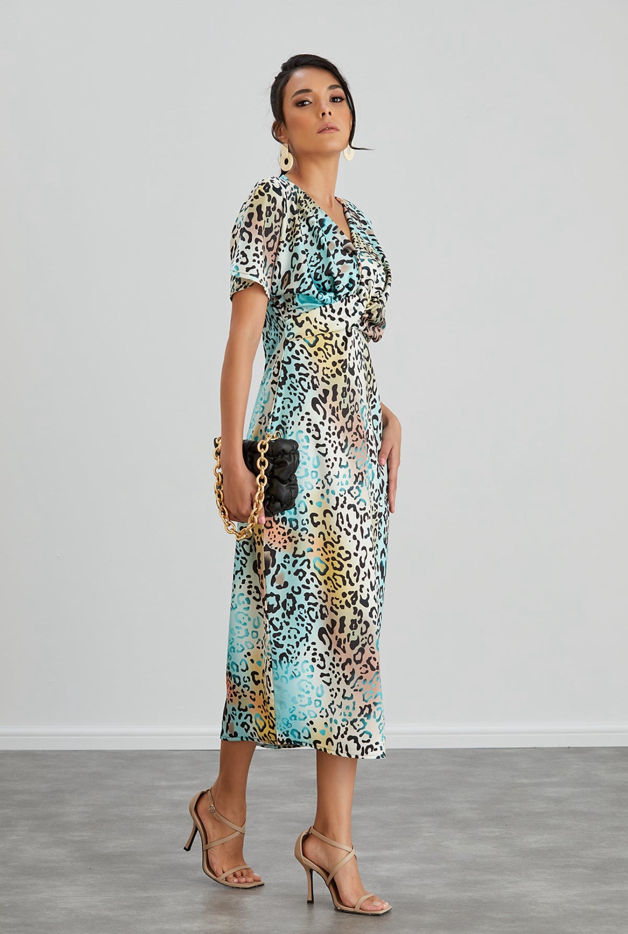 Twist Midi Dress Mint Leopard