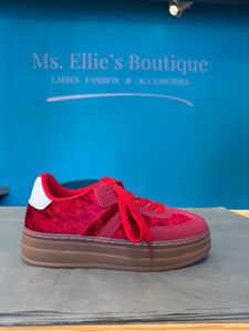 Red velvet trainers