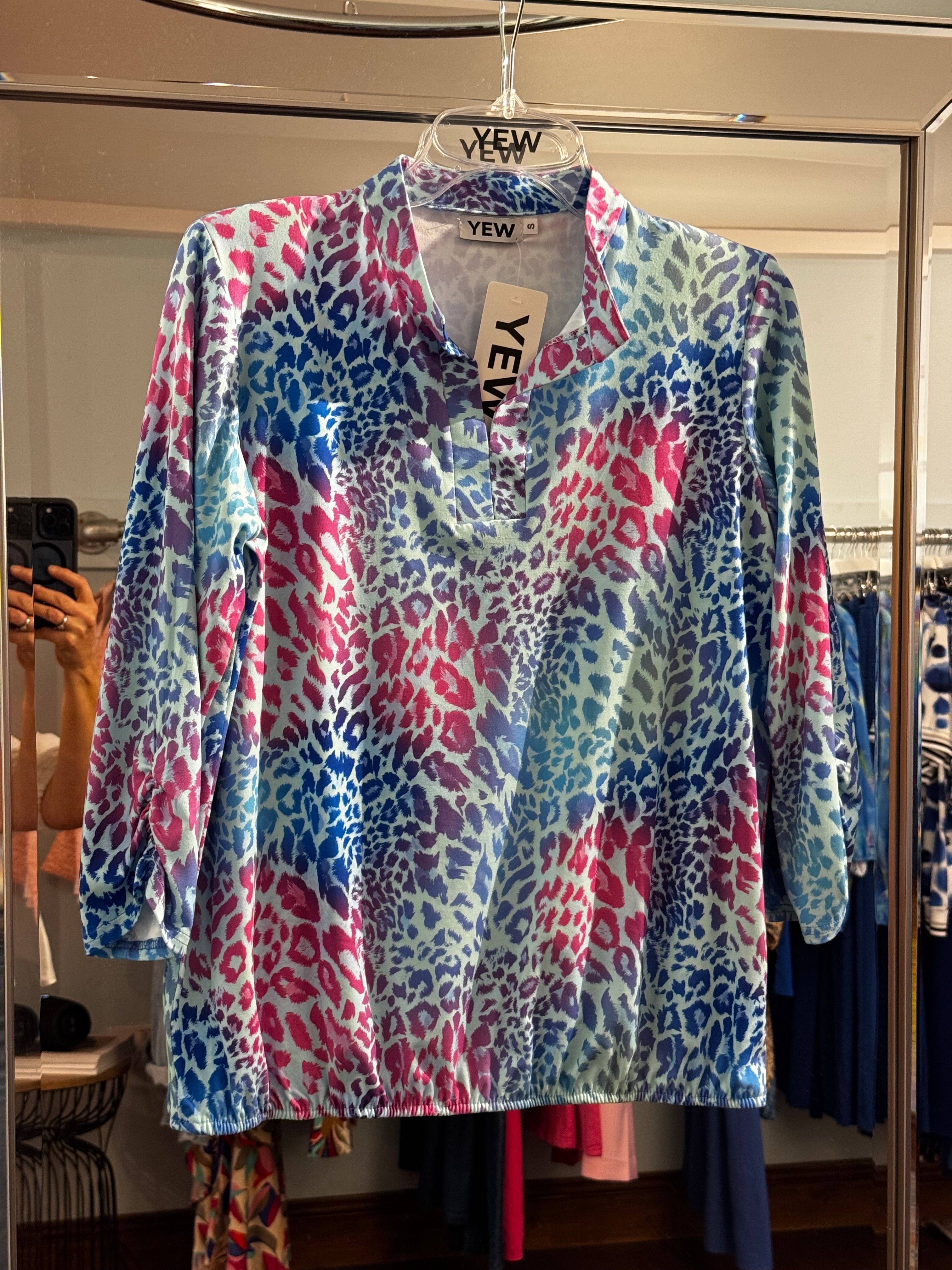 Yew top in turquoise & pink