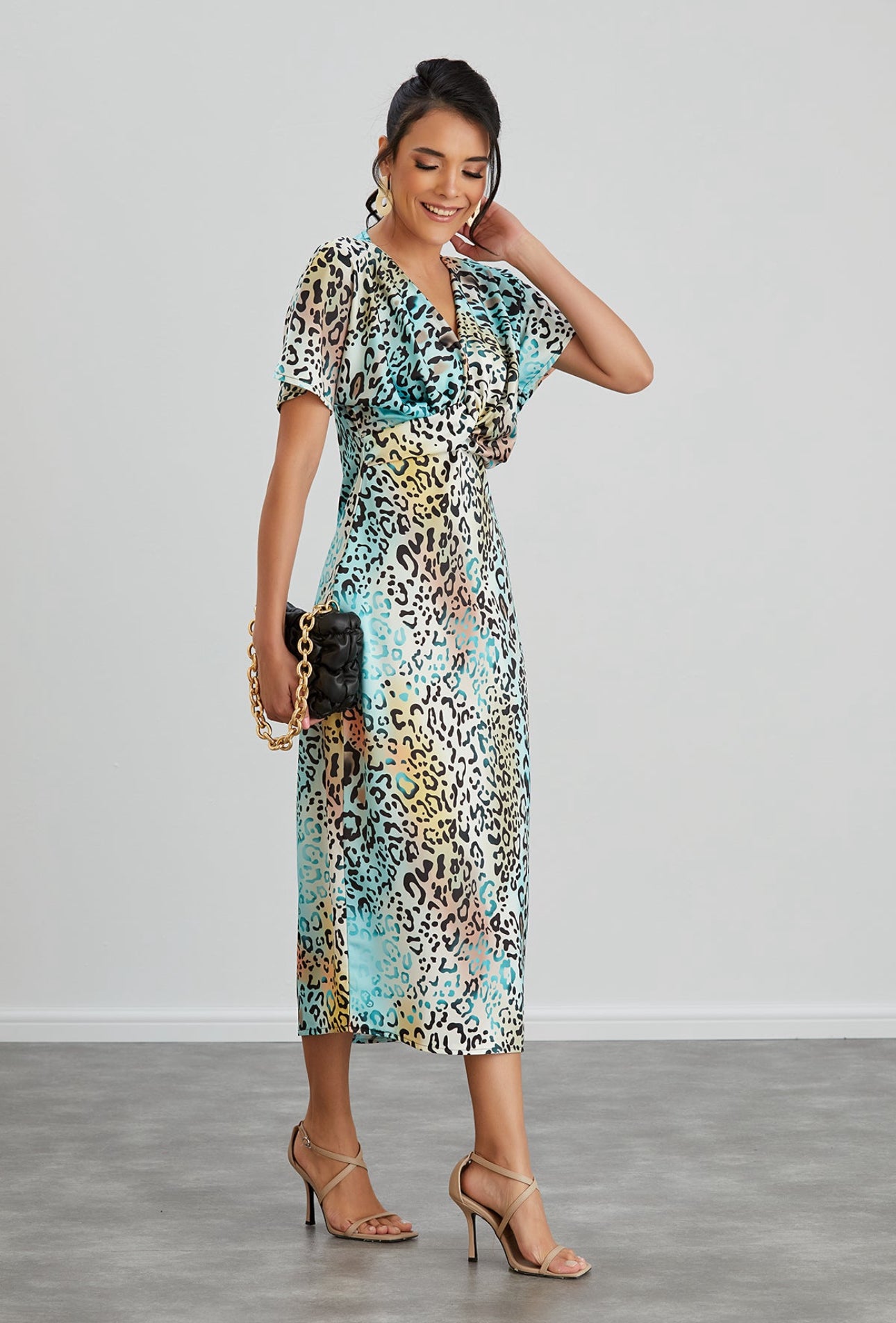 Twist Midi Dress Mint Leopard