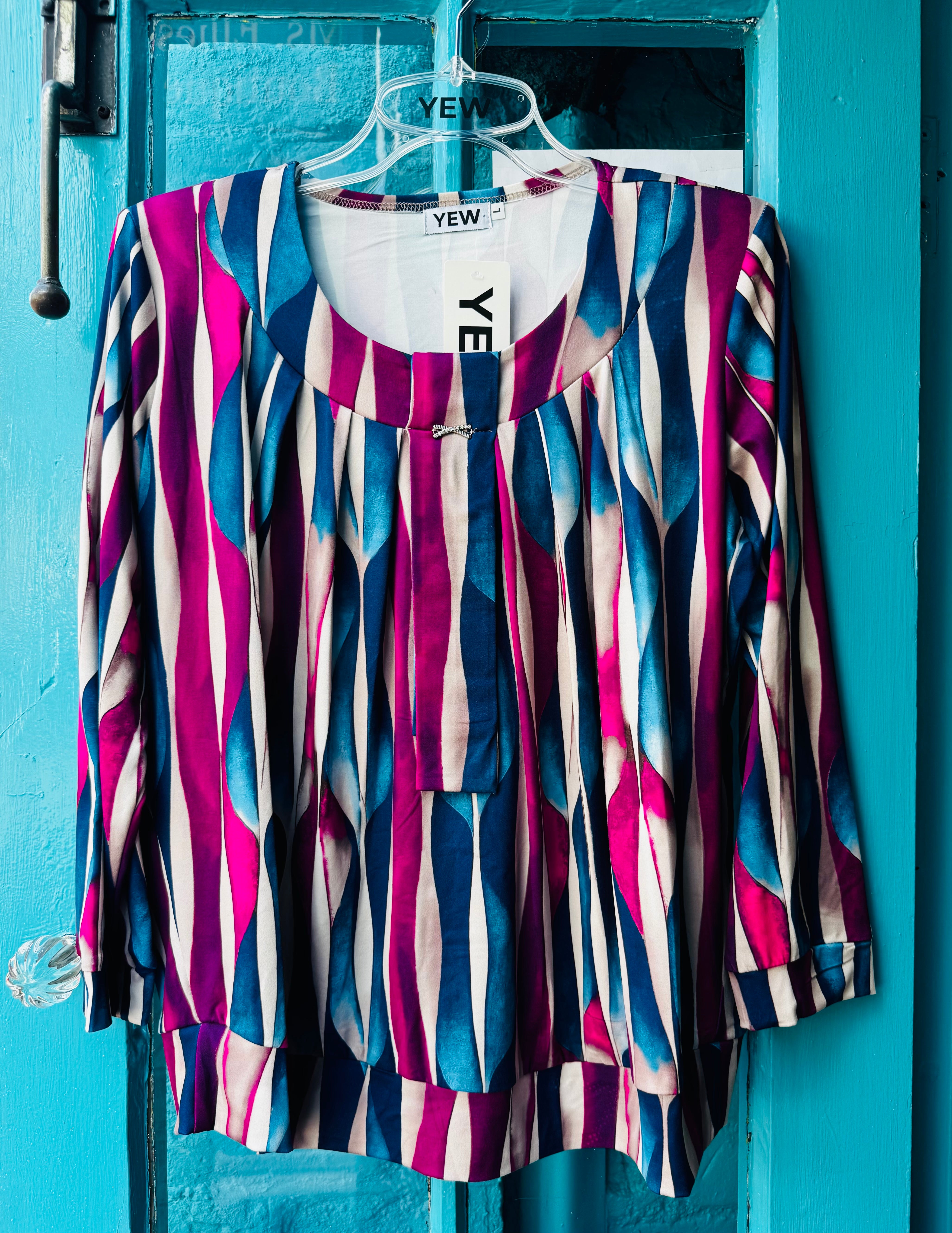Yew Top Teal & Pink print