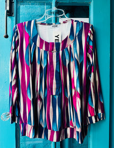 Yew Top Teal & Pink print