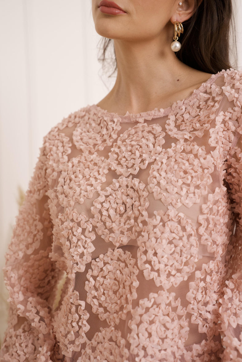 Choklate Textured Rosette Pink top