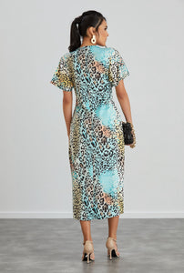 Twist Midi Dress Mint Leopard