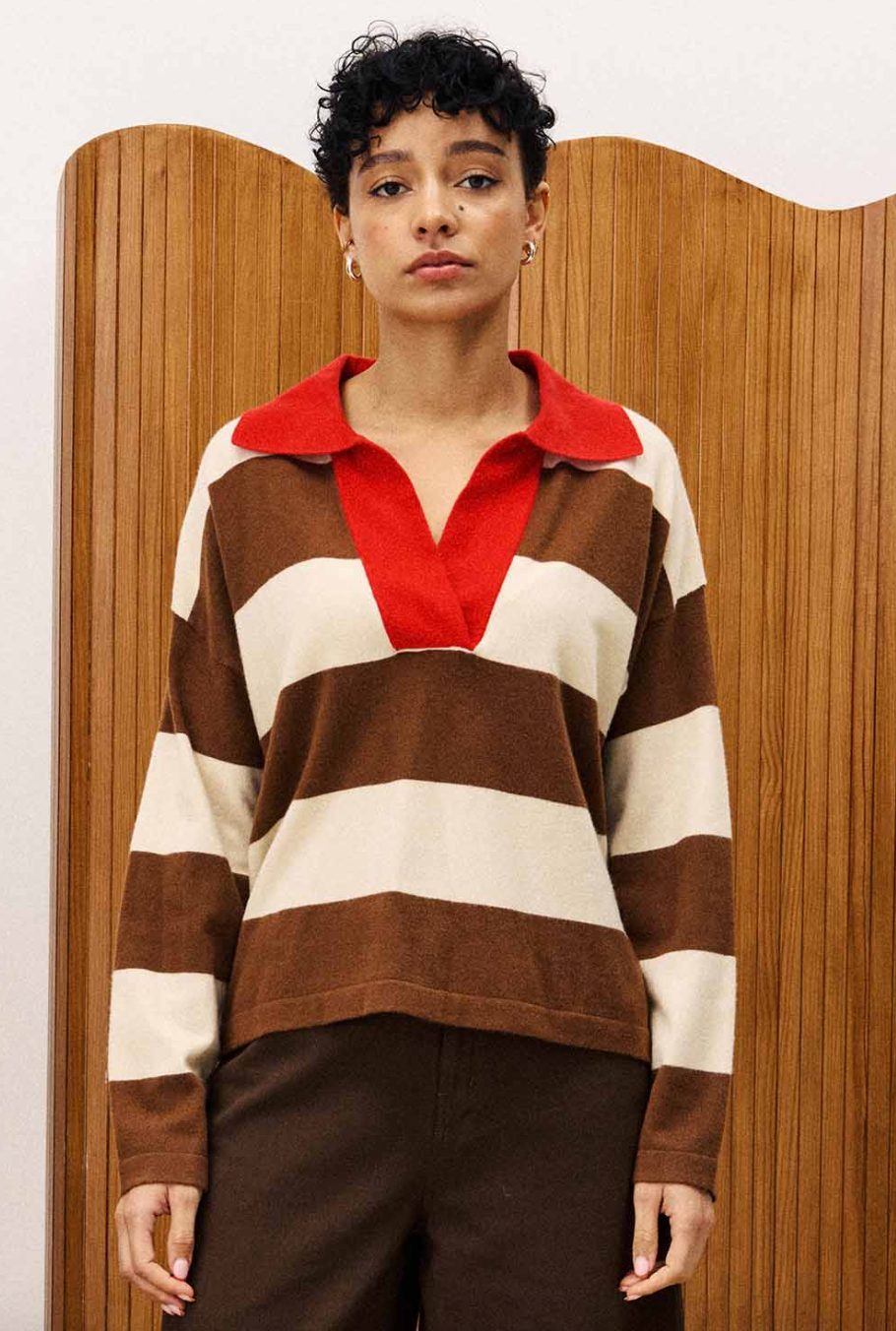 FRNCH Coco polo stripe jumper