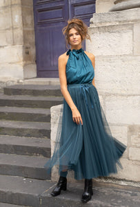 Choklate satin top with bow - Teal