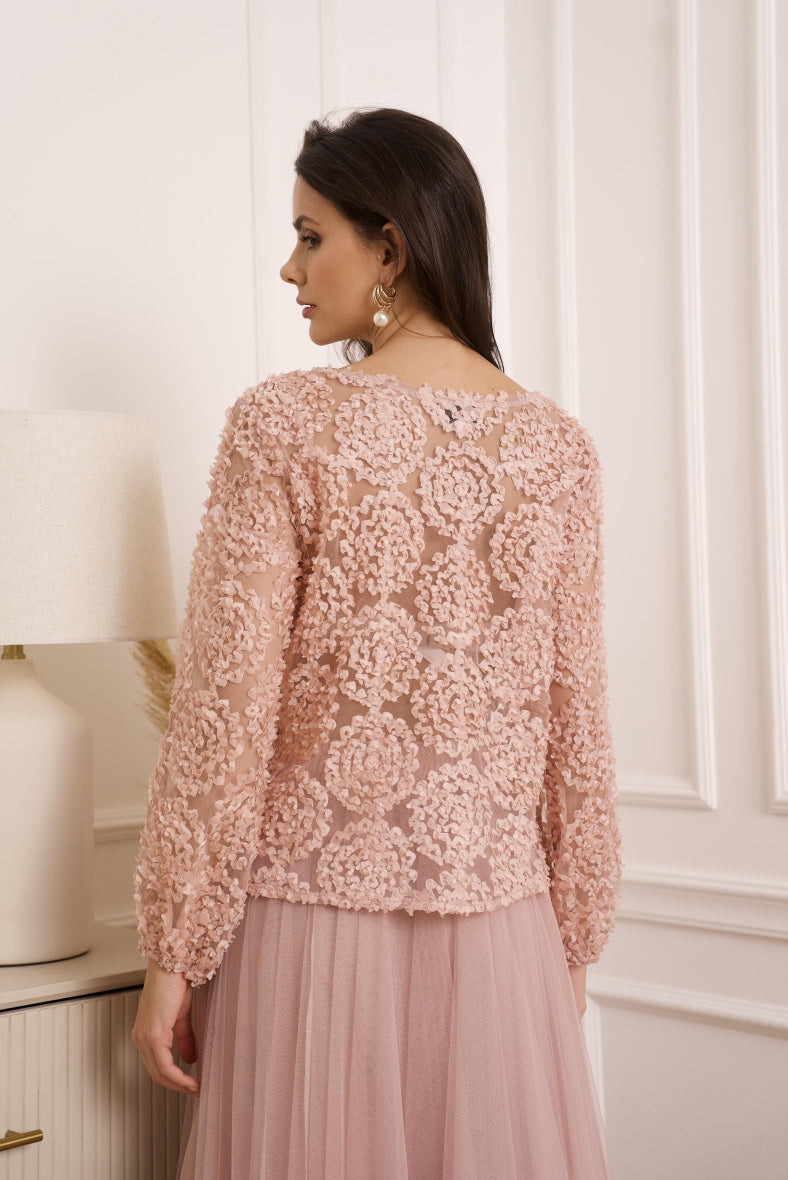 Choklate Textured Rosette Pink top