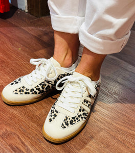 Cream Leopard print trainers
