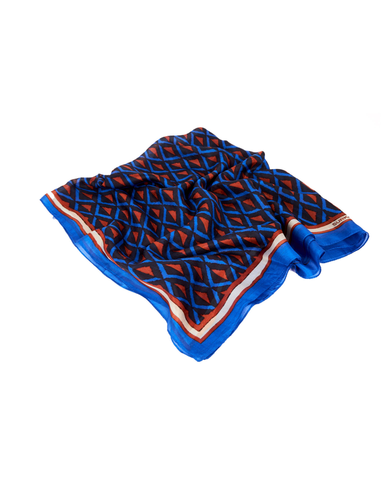 Surkana Square Silk Scarf Blue