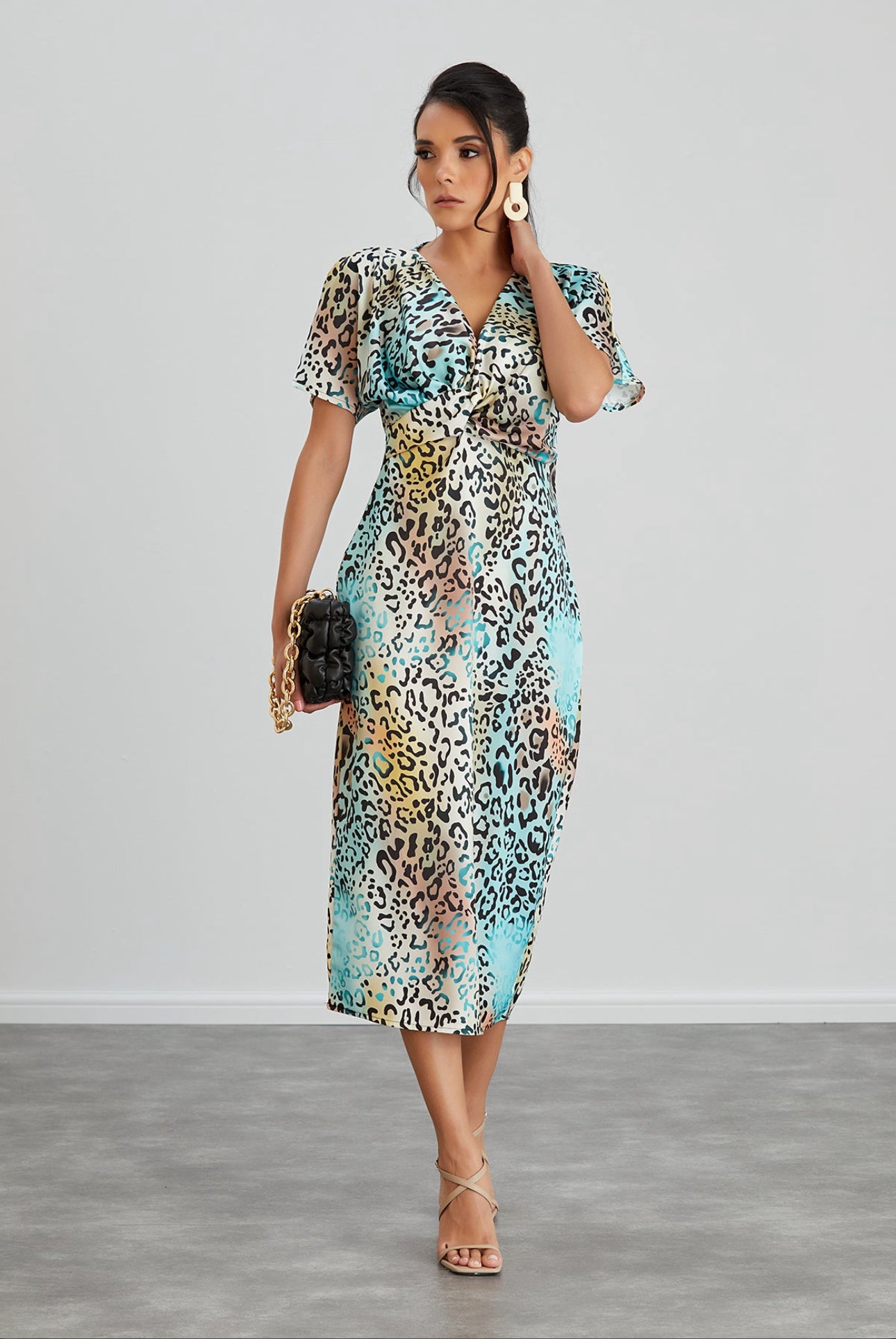 Twist Midi Dress Mint Leopard