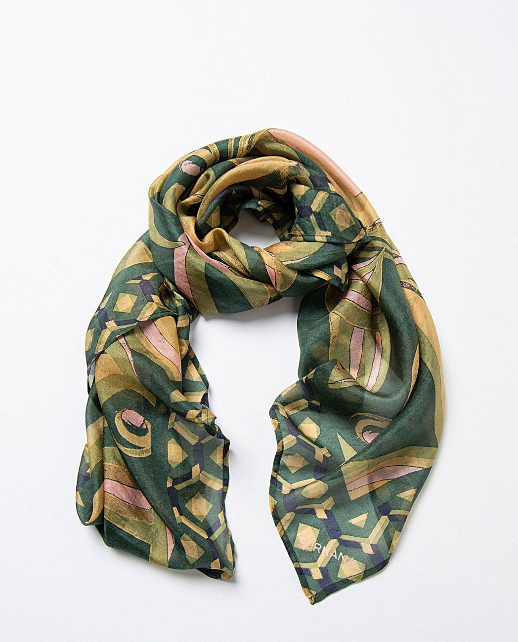 Surkana Silk Scarf in khaki & greens