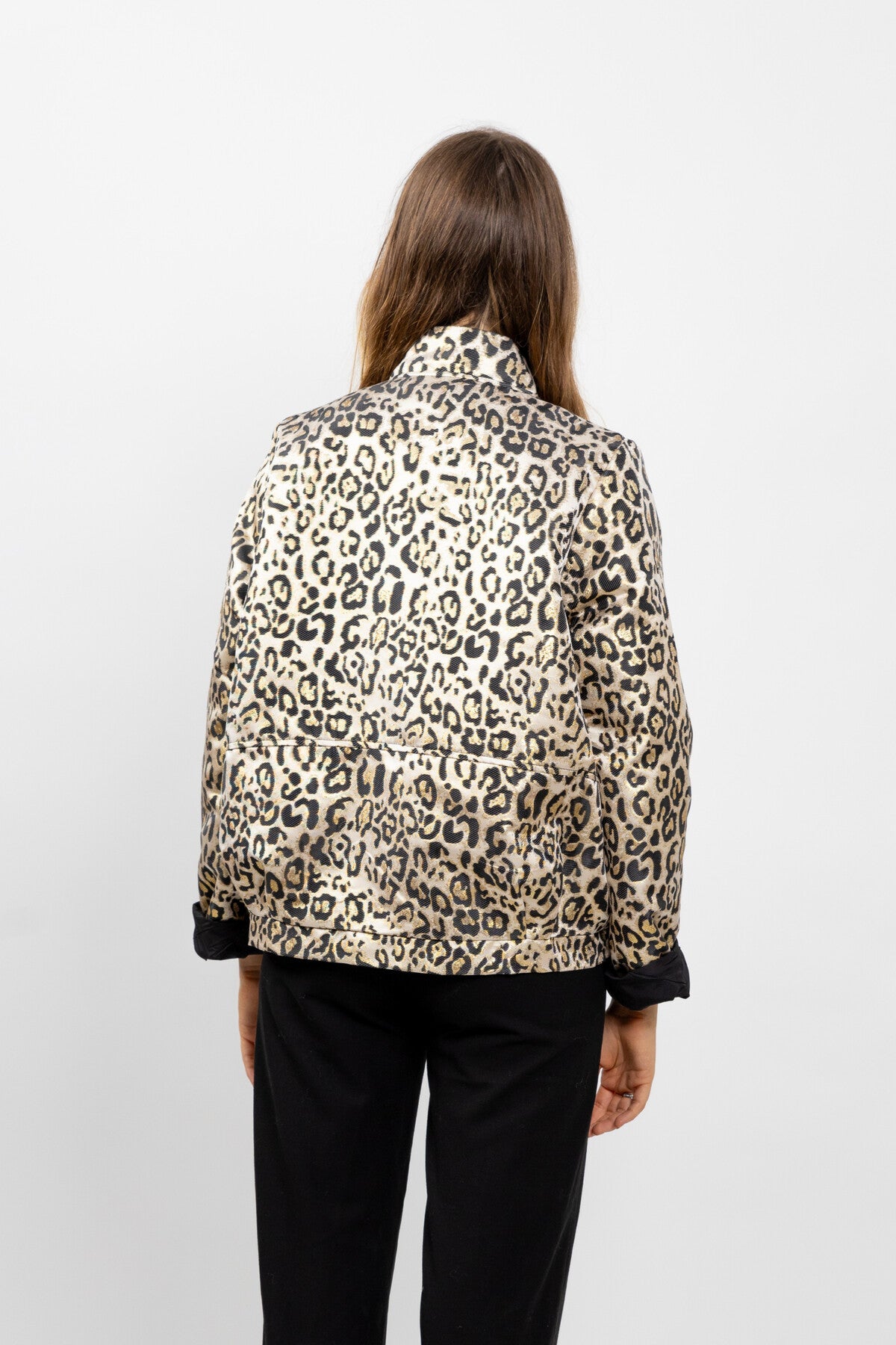 Metallic Leopard Print Bomber Jacket