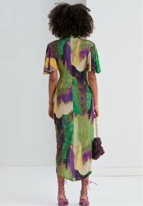 Angel Sleeve Wrap-style Dress Khaki purple