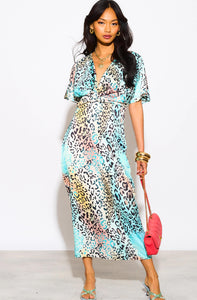 Twist Midi Dress Mint Leopard