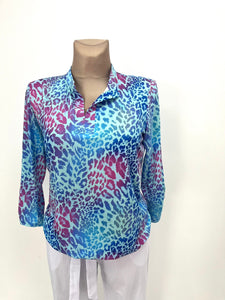 Yew top in turquoise & pink