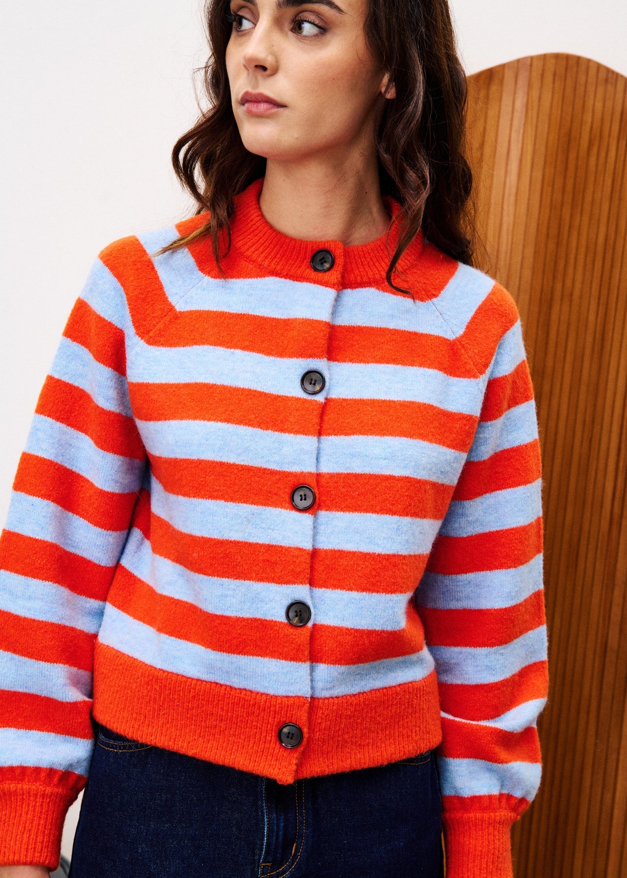 FRNCH Maud Orange stripe cardi