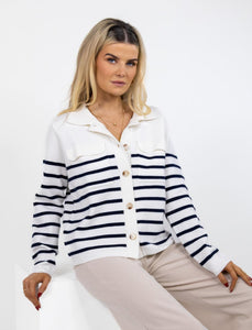 Kate & Pippa Dani knit Cardi in Navy/Cream Stripe