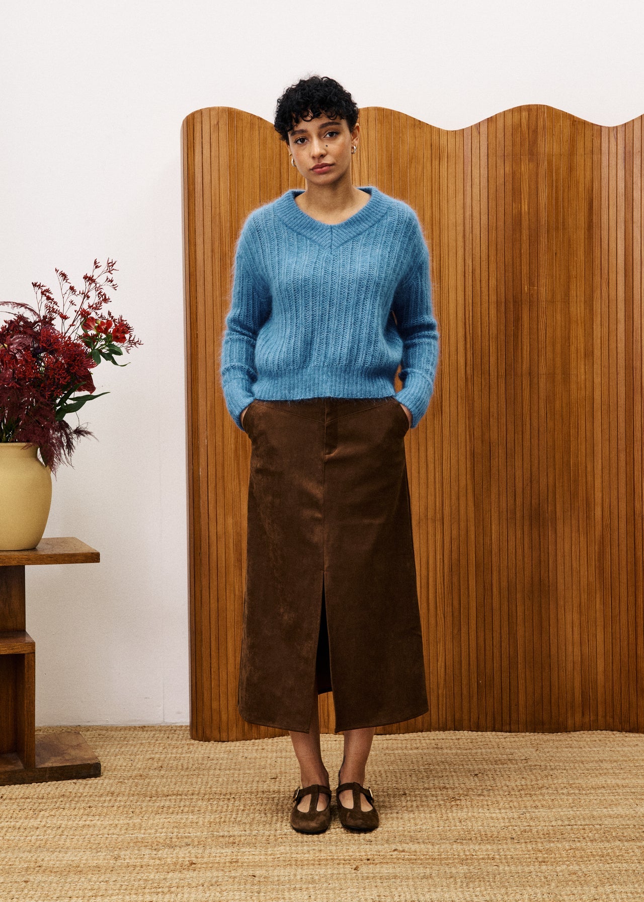 FRNCH Ice Brown suede feel skirt