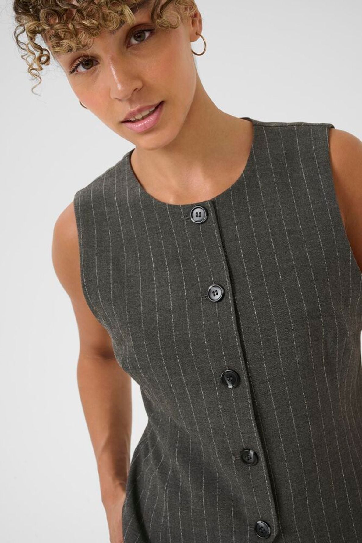 CREAM Grey Pin Stripe Waistcoat