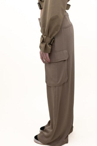 KZell Satin Cargo Trousers Taupe