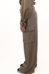 KZell Satin Cargo Trousers Taupe