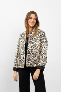Metallic Leopard Print Bomber Jacket